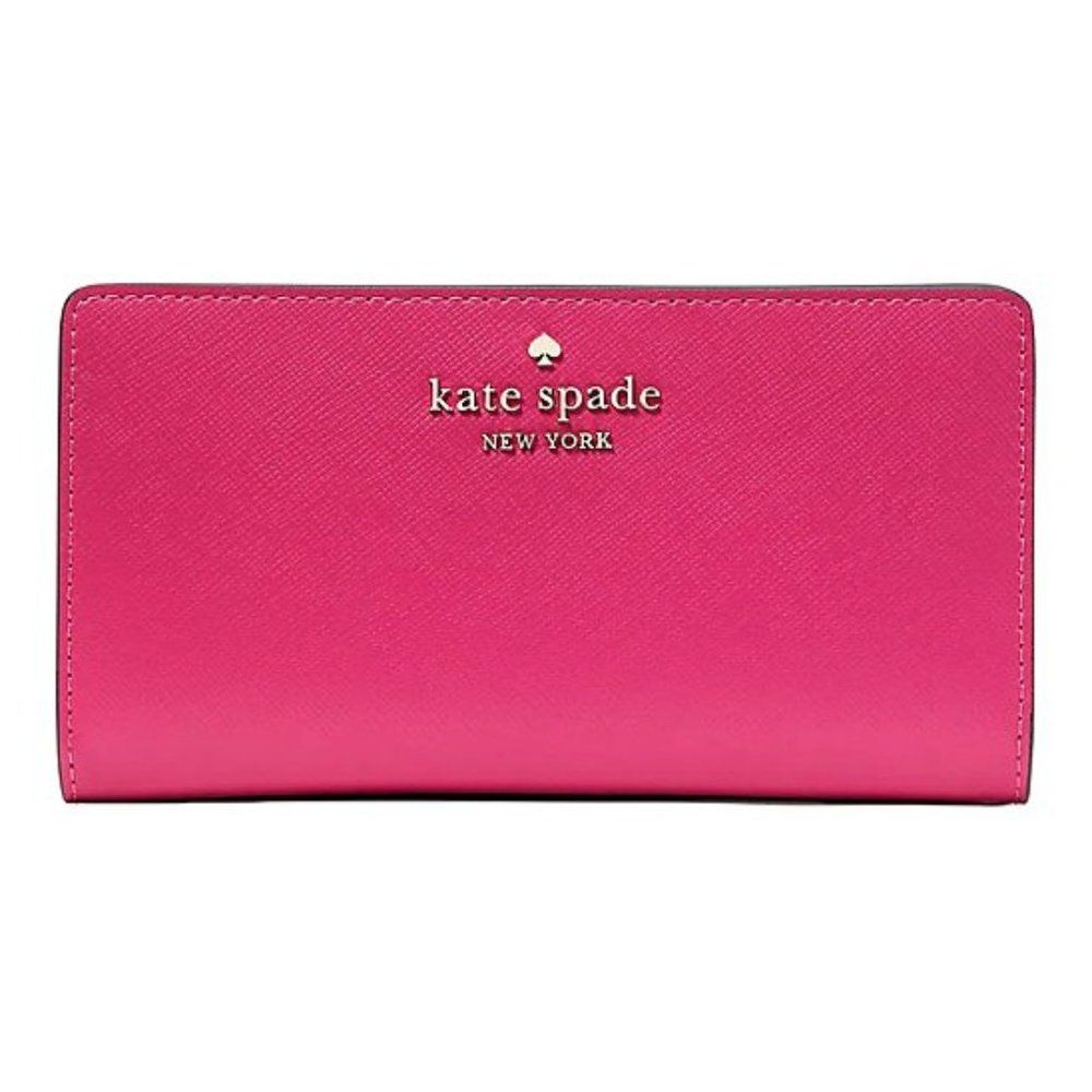 Kate Spade New York-Deep Hibiscus Staci Bifold Large Slim Bifold Leather Wallet